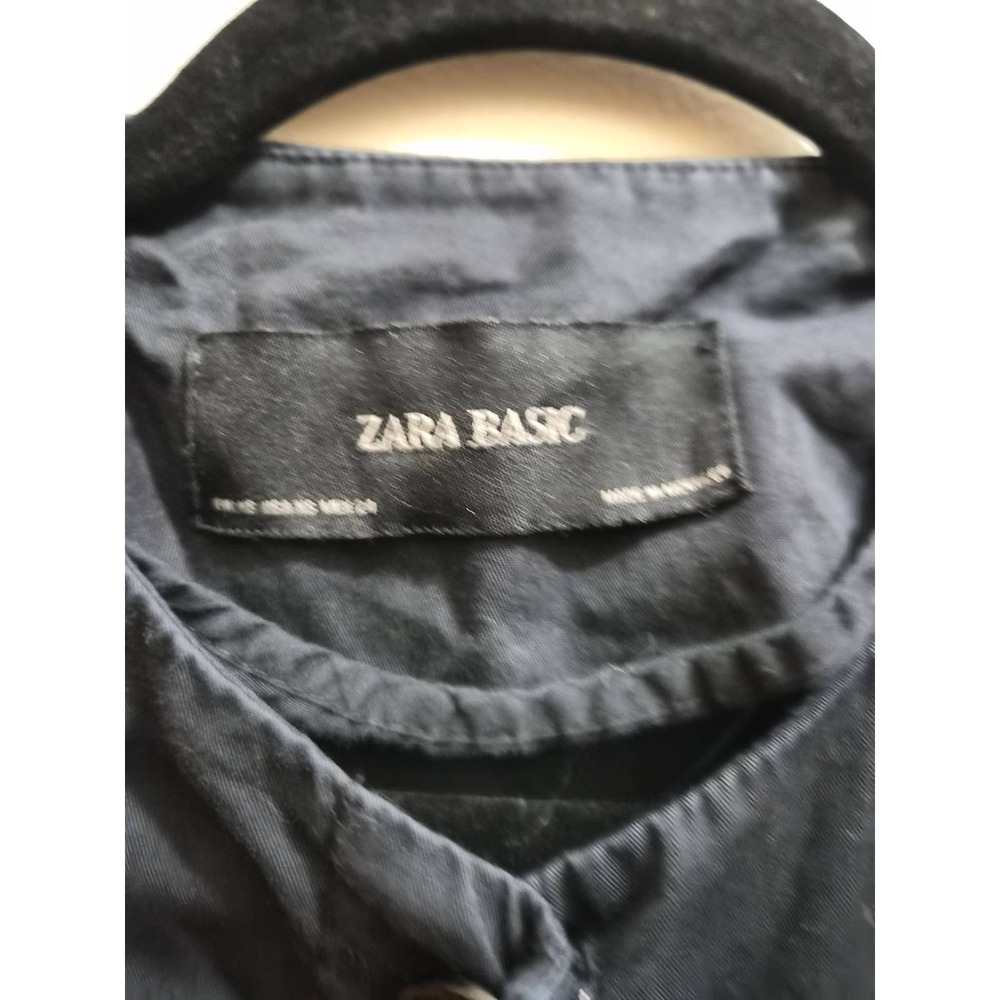 Zara Basic Navy Blue Pom Pom Fringe Jacket XS Boho Embroidered Cotton Coat - Picture 2 of 4